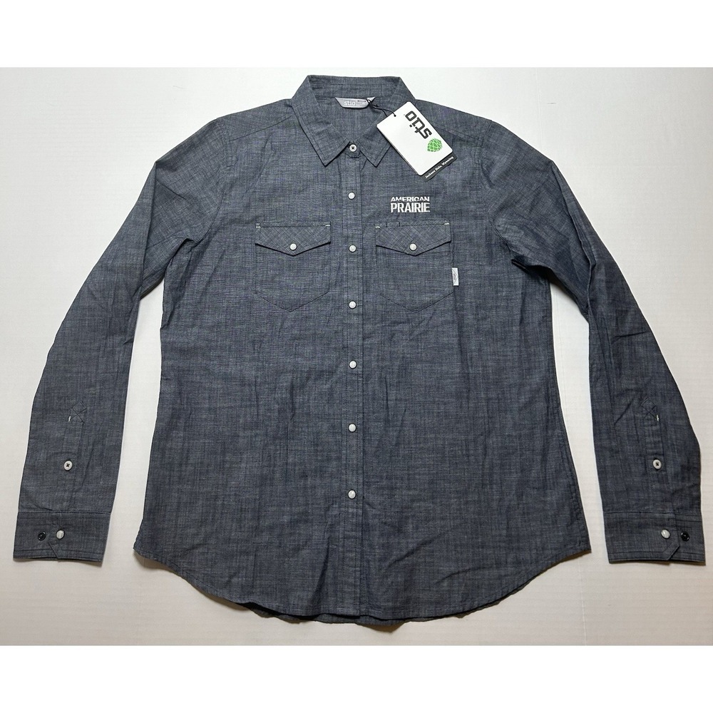 Stio Pearl Snap Shirt Womens Size XL Western Denim Chambray Long Sleeve NWT LOGO